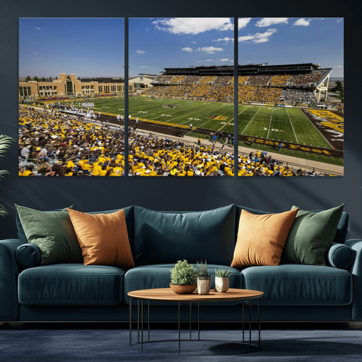 MGV-CV-60X30-3P - University of Wyoming Cowboys Football Team Print - Laramie Jonah Field War Memorial Stadium Wall