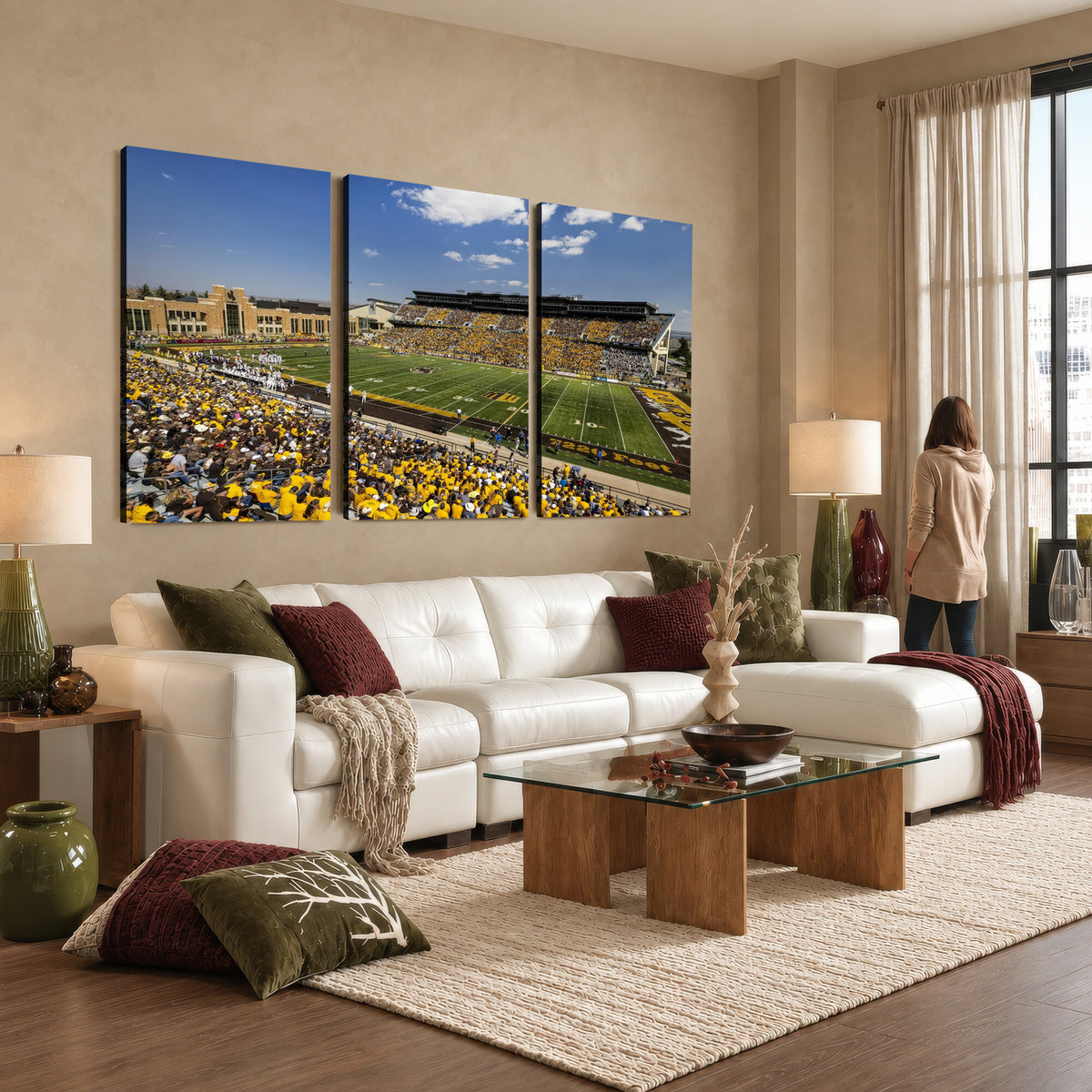 75112-MGV-CV-36X24 - University of Wyoming Cowboys Football Team Print, Laramie, Home Bar Wall Decor