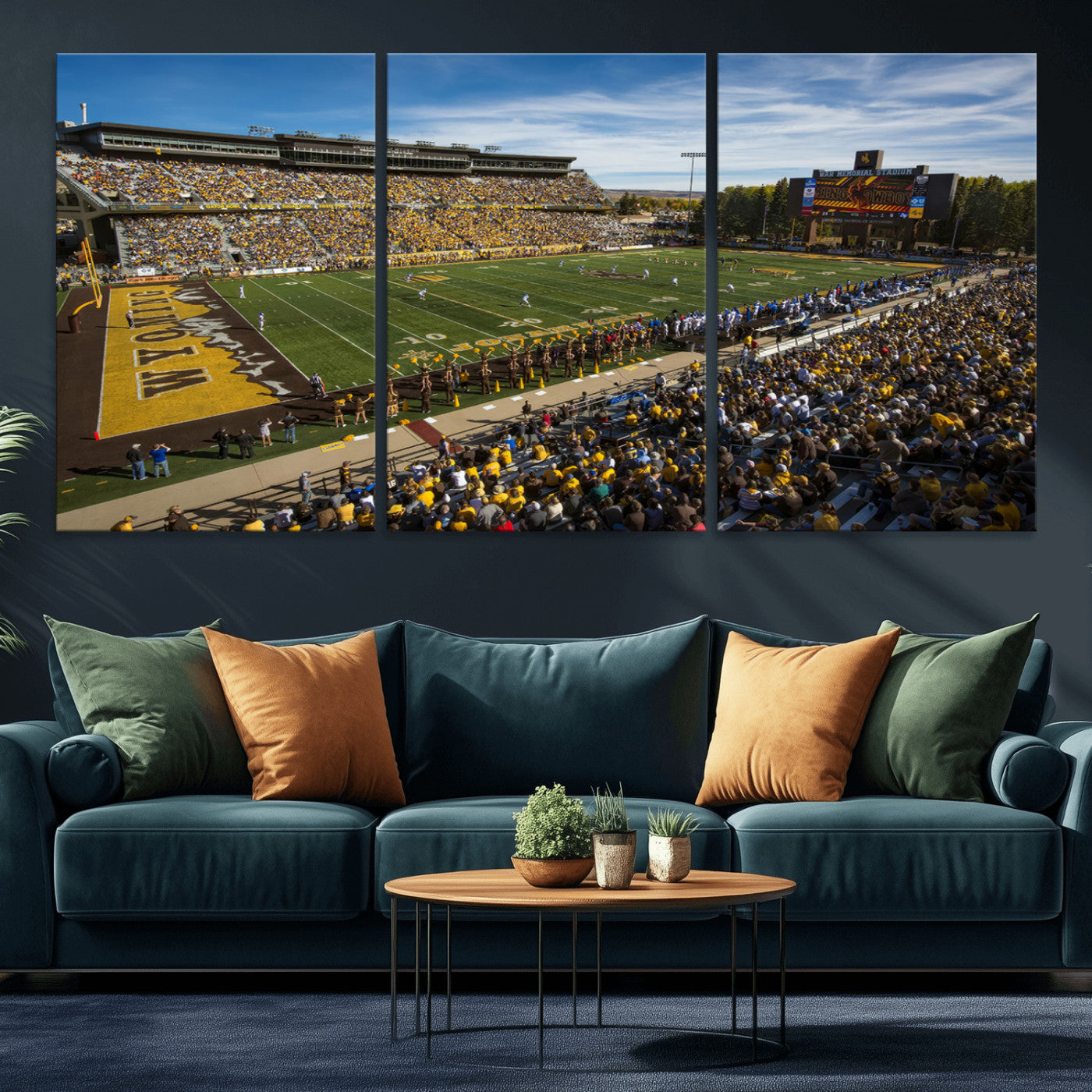MGV-CV-60X30-3P - University of Wyoming Cowboys Football Team Print - Laramie Jonah Field War Memorial Stadium Wall