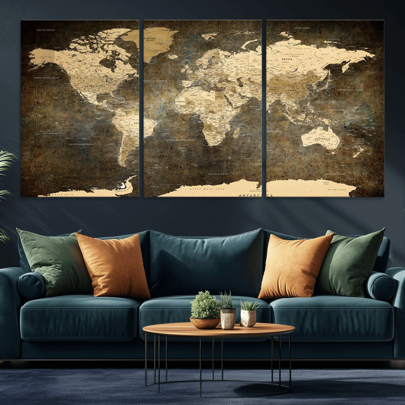 MGV-CV-60X30-3P - Push Pin World Map Canvas Print – Framed Wall Art for Couples to Track Their Travels – Anniversary