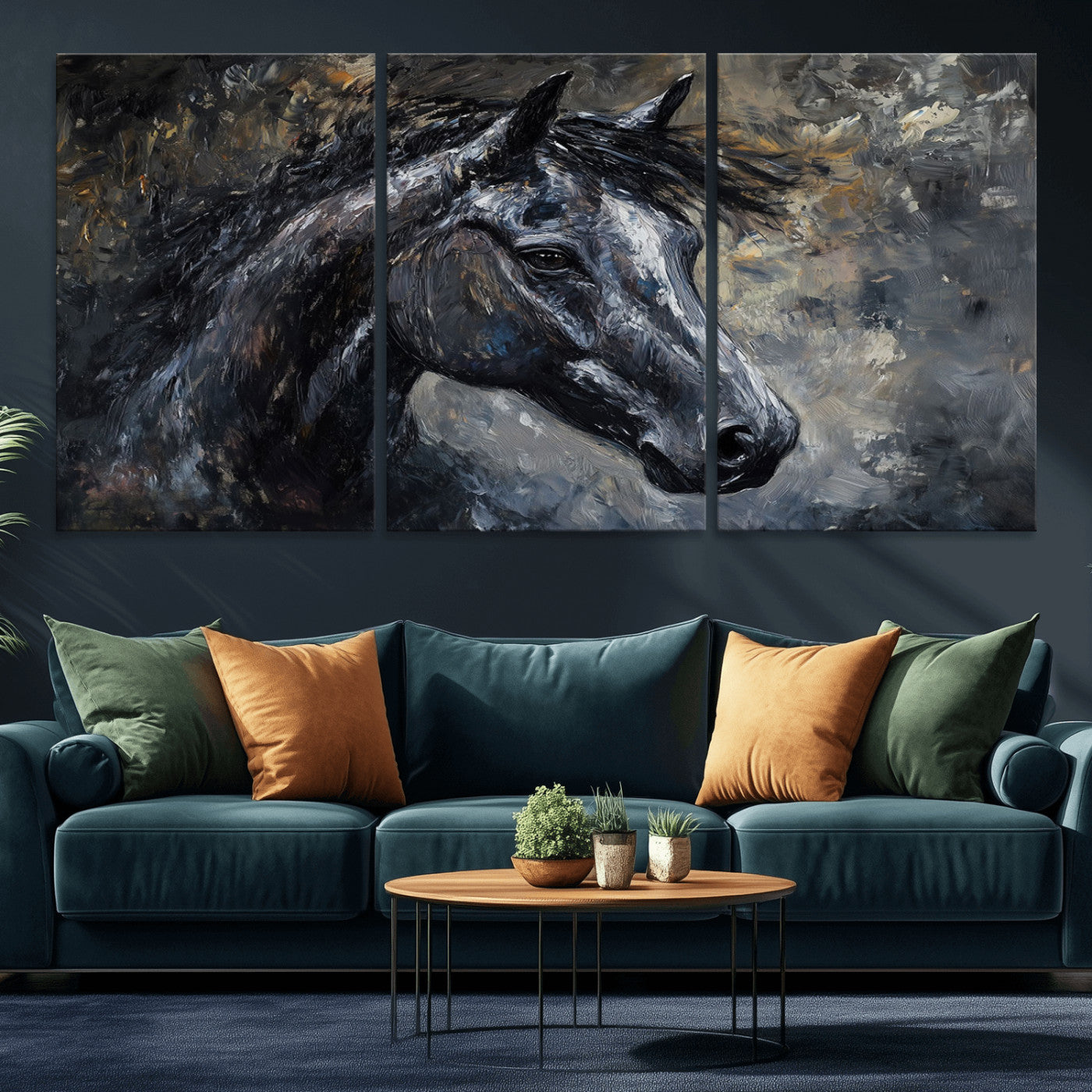 MGV-CV-60X30-3P - Large Abstract Horse Wall Art Canvas Print | Farmhouse Wall Decor | Rustic Horse Art | Western Cabin