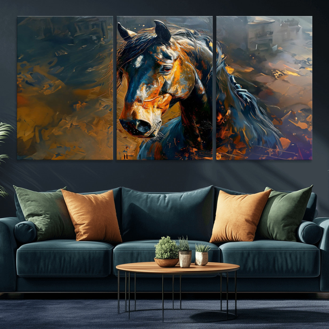MGV-CV-60X30-3P - Abstract Horse Wall Art Canvas Print | Farmhouse Wall Decor | Western Cabin Art | Rustic Horse Decor