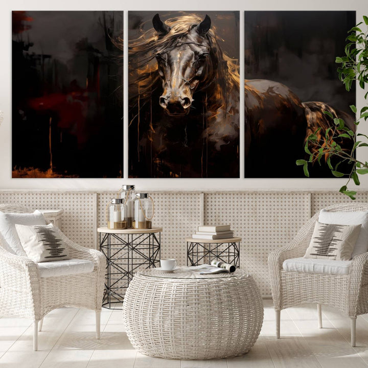 Abstract Black Horse Canvas Print | Abstract Equine Wall Art | Western Decor Print | Horse Lover Gift | Farmhouse & Cabin Wall Art