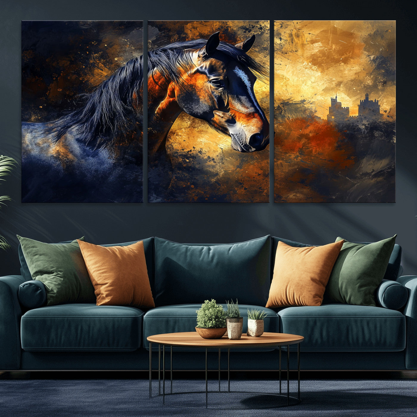 MGV-CV-60X30-3P - Abstract Horse Art Print - Abstract Canvas Wall Art | Perfect for Rustic Farmhouse, Modern, or
