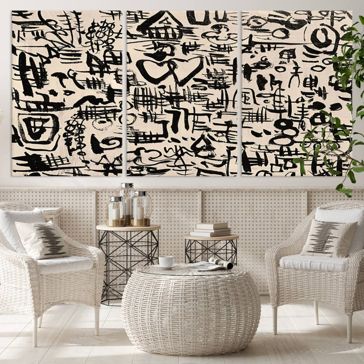 Love-in-People and Love and Chaos Abstract Wall Art | Bold Black and White Ready to Hang | Modern Expressionist Graffiti-Inspired Decor