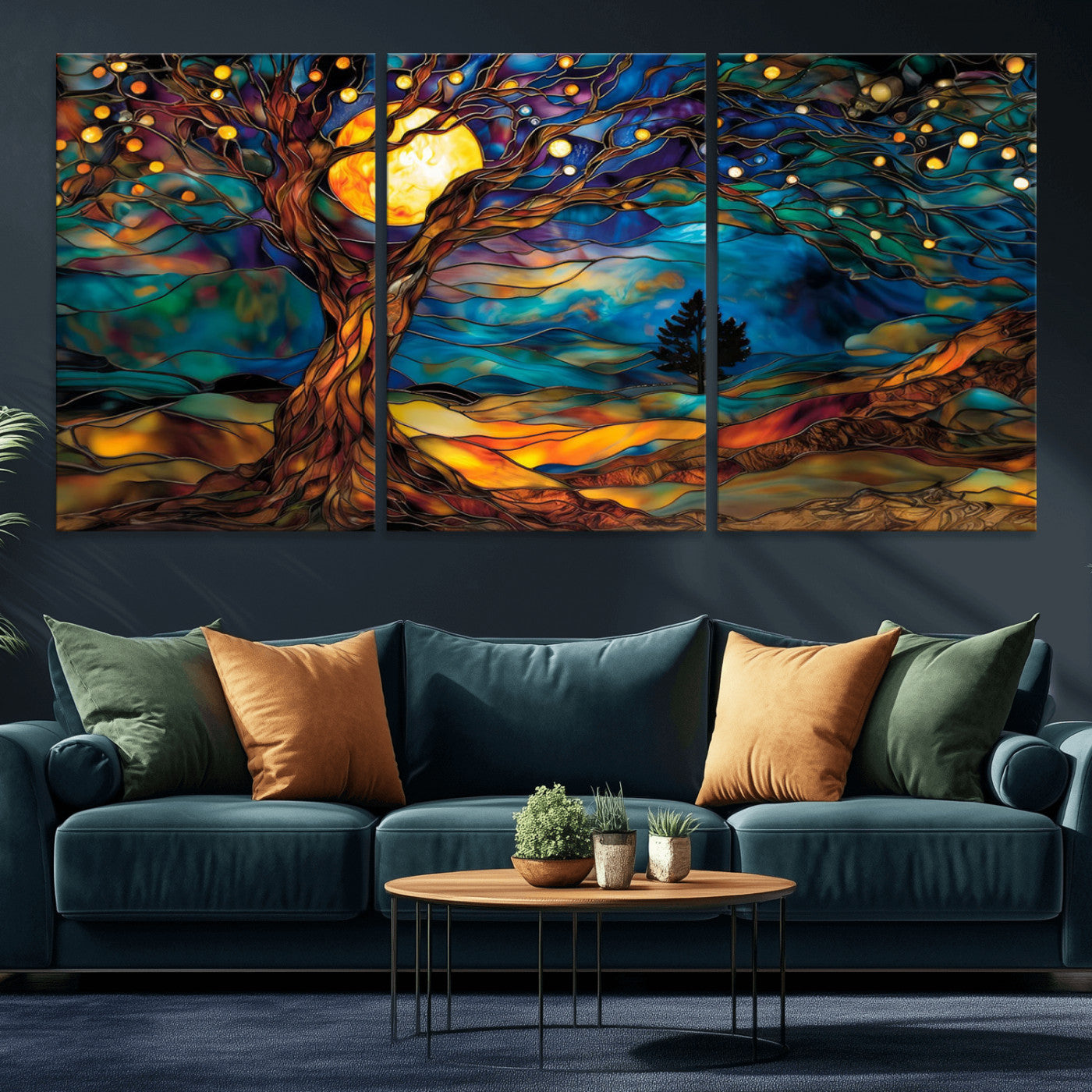MGV-CV-60X30-3P - Tree of Life Wall Art - Yggdrasil Tree of Life Canvas Print - Vibrant Moonlit Tree Wall Art,  Tree