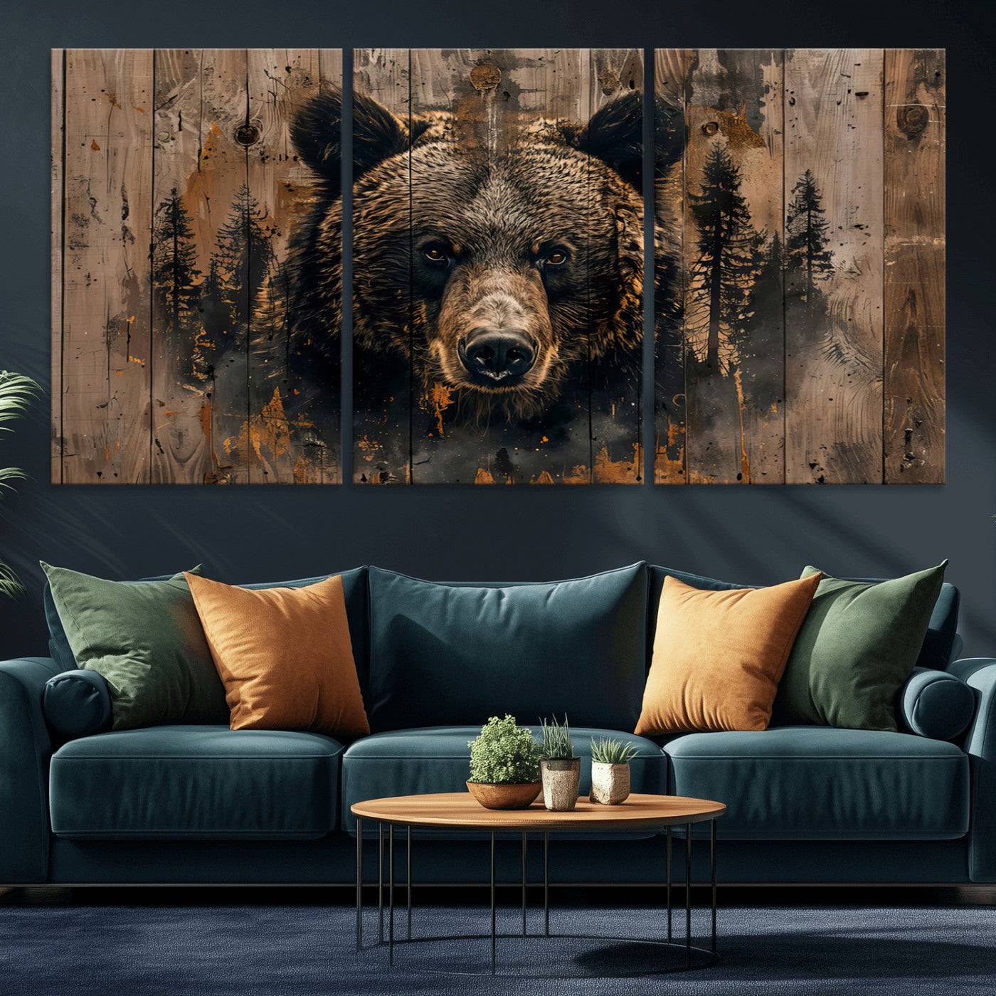 MGV-CV-60X30-3P - Rustic Grizzly 399 Wall Art | Triptych Canvas Print | Rustic Cabin Wall Decor | Perfect for