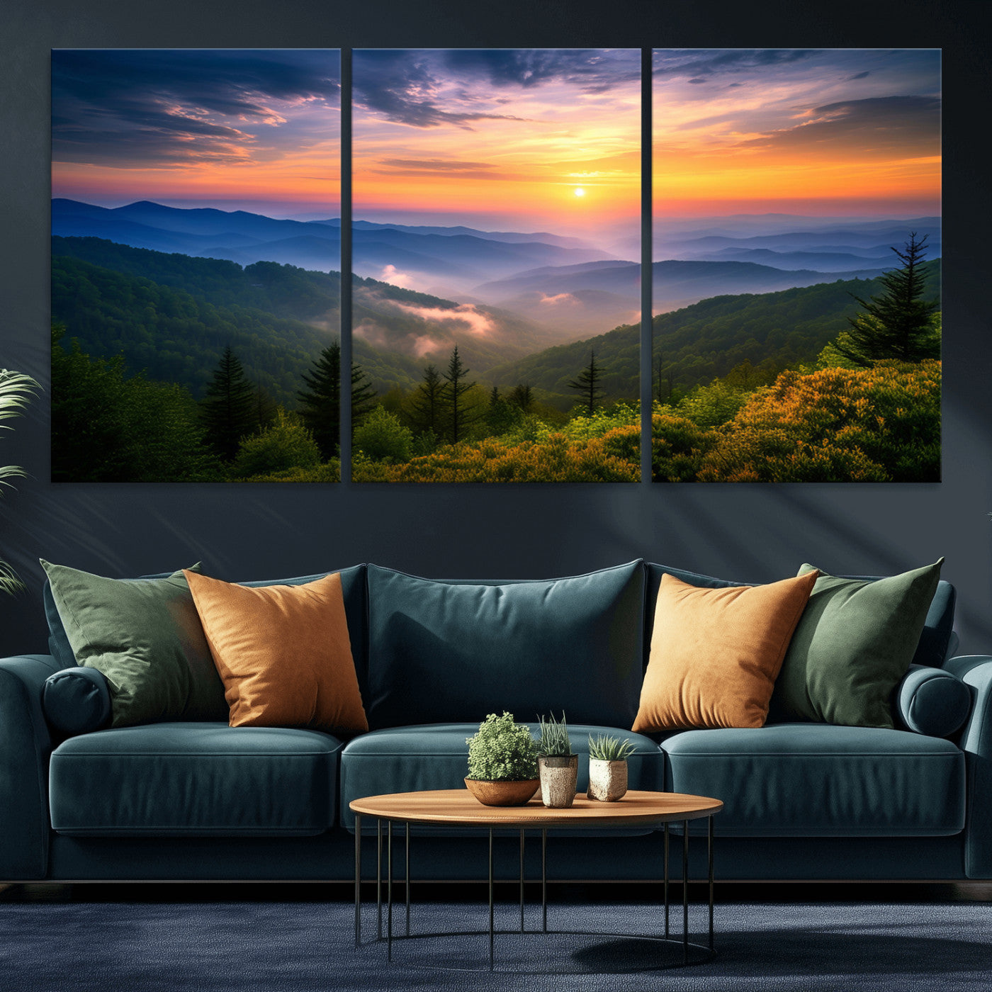 MGV-CV-60X30-3P - Majestic Mountain Sunrise Print | Landscape Wall Art | Canvas Print Ready to Hang | Farmhouse Wall