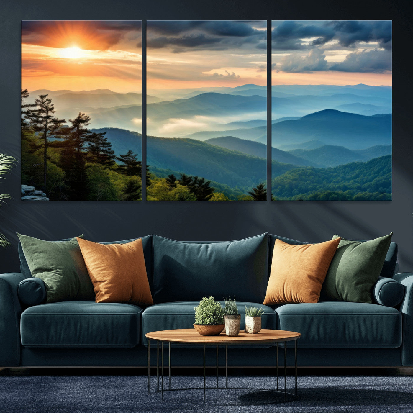 MGV-CV-60X30-3P - Sunrise Over Mountain Range Wall Art Canvas Print, Farmhouse Wall Decor, Cabin Wall Art