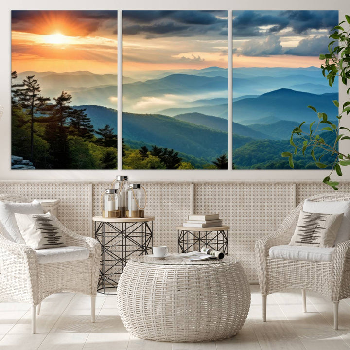 Sunrise Over Mountain Range Wall Art | Canvas Print Ready to Hang | Perfect for Farmhouse Wall Decor, Cabin Wall Art, Nature-Inspired Home