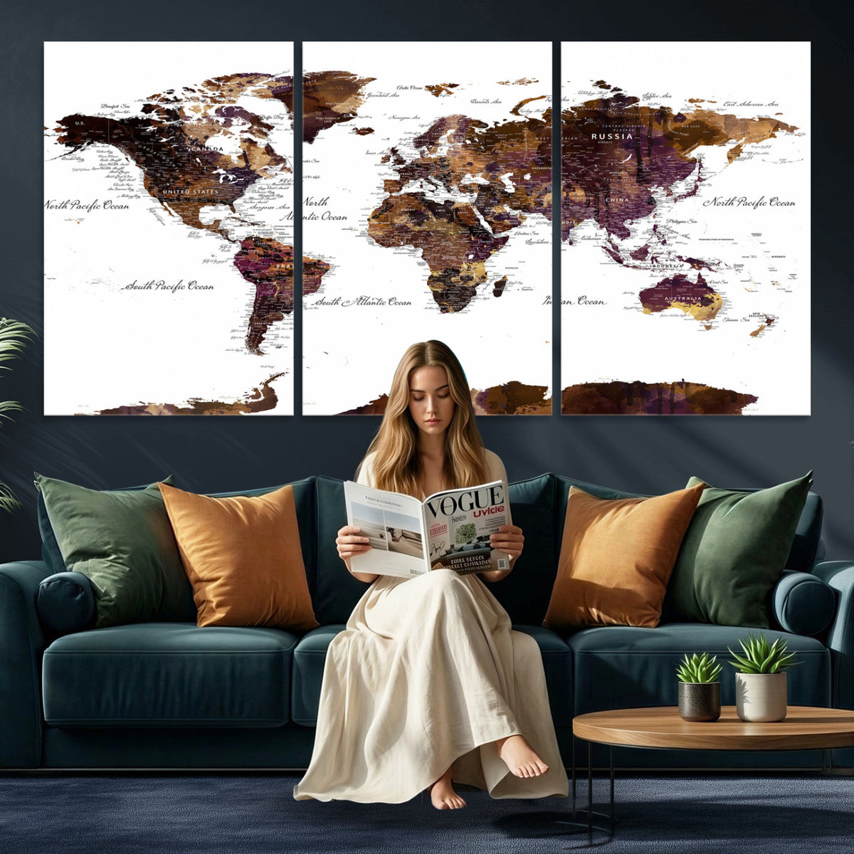 50611-PAN-FL-20X10 - World Map Canvas Print | Detailed Map of the World Wall Art