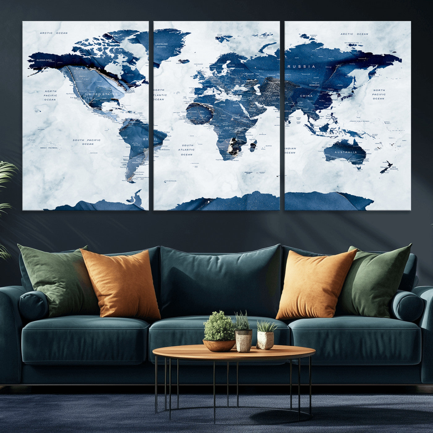 MGV-CV-60X30-3P - Push Pin World Map Canvas Print – Framed Wall Art for Couples to Track Their Travels – Anniversary