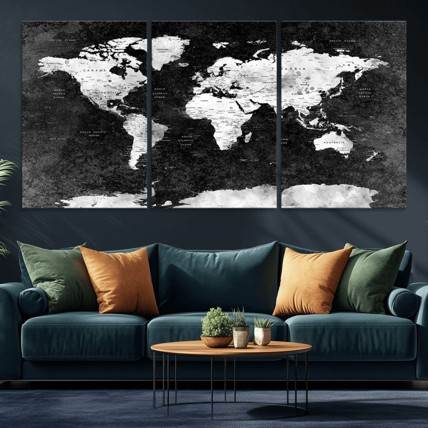 MGV-CV-60X30-3P - Push Pin World Map Canvas Print – Framed Wall Art for Couples to Track Their Travels – Anniversary
