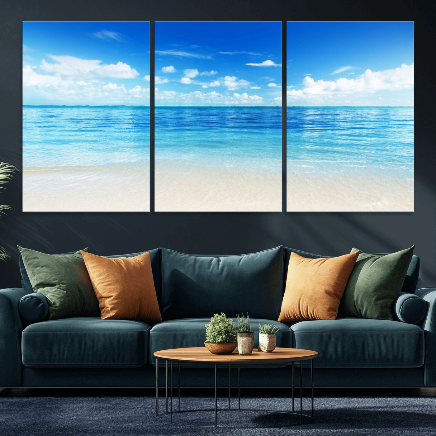 MGV-CV-60X30-3P - Beach Scene Canvas Wall Art Print – Tranquil Ocean Horizon and White Sand Beach Wall Decor for Home