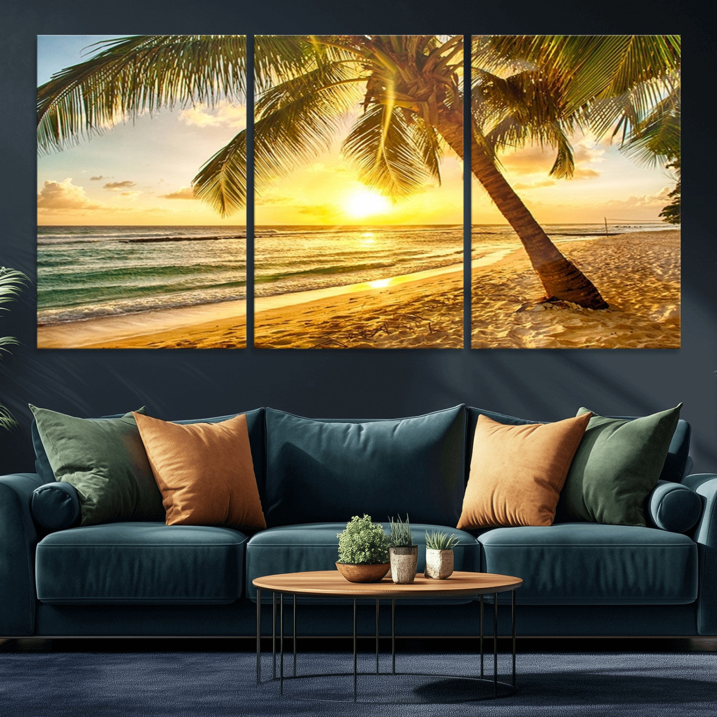 MGV-CV-60X30-3P - Beach Sunset Canvas Wall Art Print - Tropical Beach Canvas Wall Art Print – Vibrant Palm Trees and
