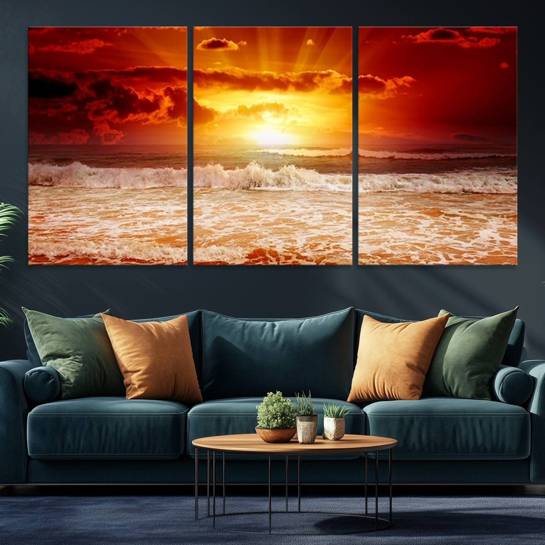 Museum-quality wall art titled Perfect Sunset Turns Sea and Sky to Red.