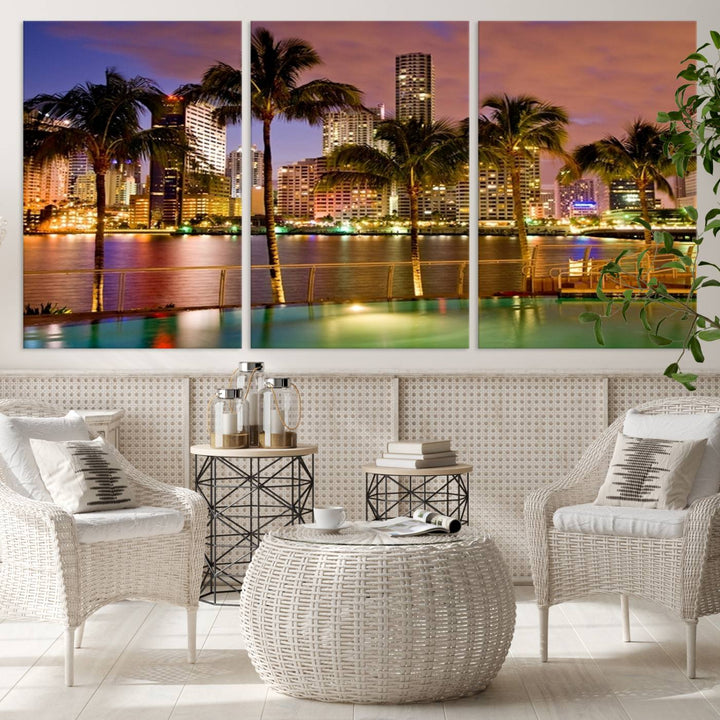 Wall Art MIAMI Canvas Print Miami Skyline with Palms