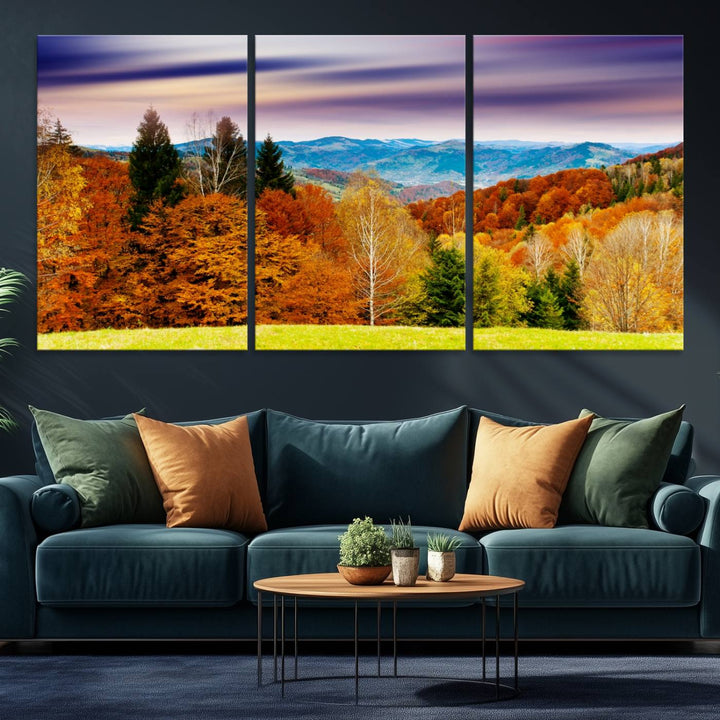 Autumn Forest Mountain Wall Art Canvas Print | Colorful Giclee Forest Canvas Print | Scenic Landscape Art for Living Room Decor Art Print