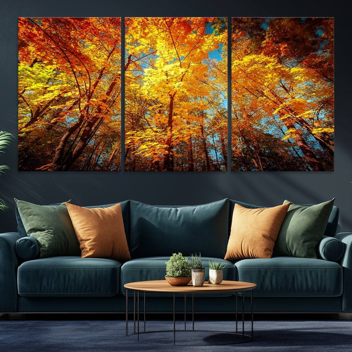 Forest View at Fall Wall Art hangs prominently, showcasing its beauty.