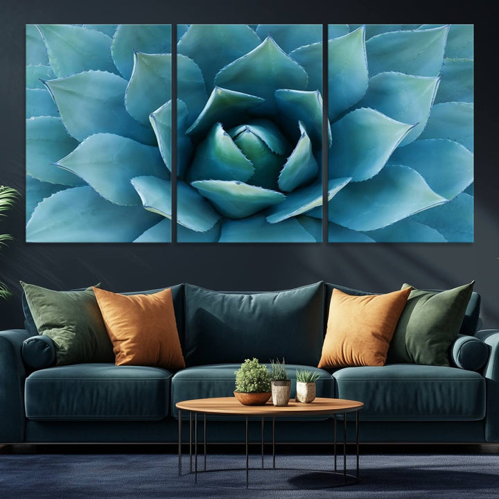 The Large Agave Succulent Canvas Wall Art is displayed on the wall.