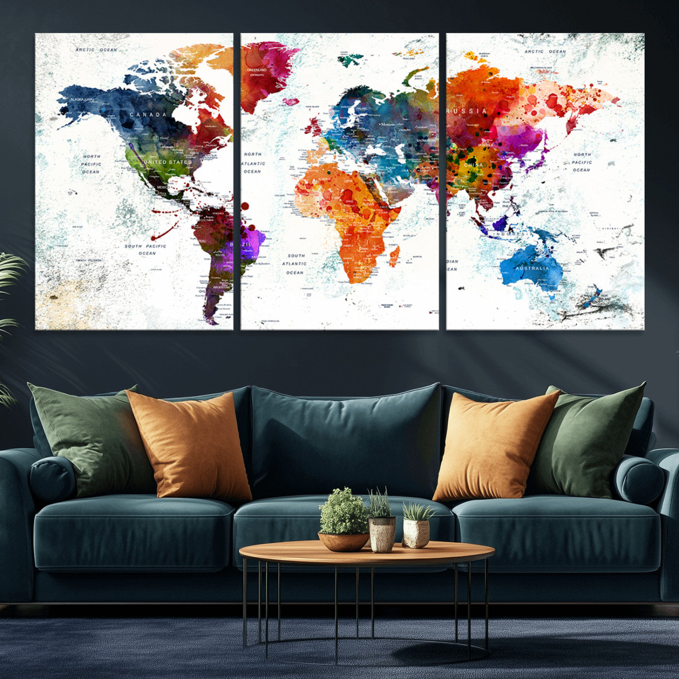 MGV-CV-60X30-3P - Push Pin World Map Canvas Print – Framed Wall Art for Couples to Track Their Travels – Anniversary