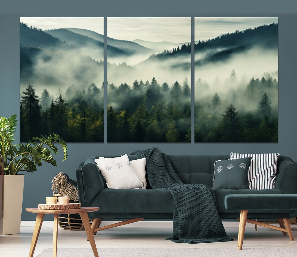 Captivant Misty Forest Wall Art Premium Impression sur toile une atmosphère brumeuse et sereine