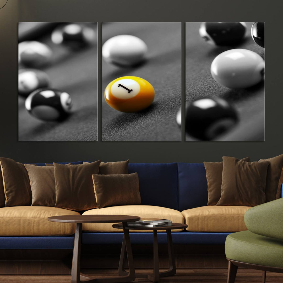 The Black and White Concept Billiard Balls Canvas Print elevates the space with museum-quality charm.