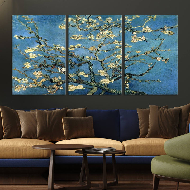 A Van Goghs Almond Blossom canvas print adds a touch of elegance to the wall.