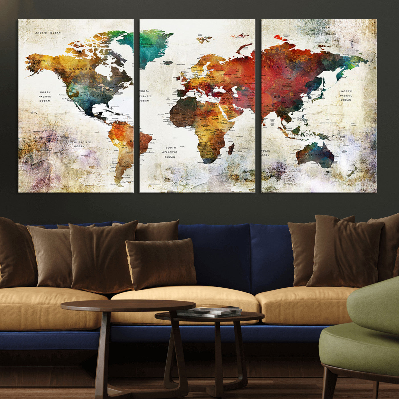 -Push Pin World Map Canvas Print – Framed Wall Art for Couples to Track Their Travels – Anniversary