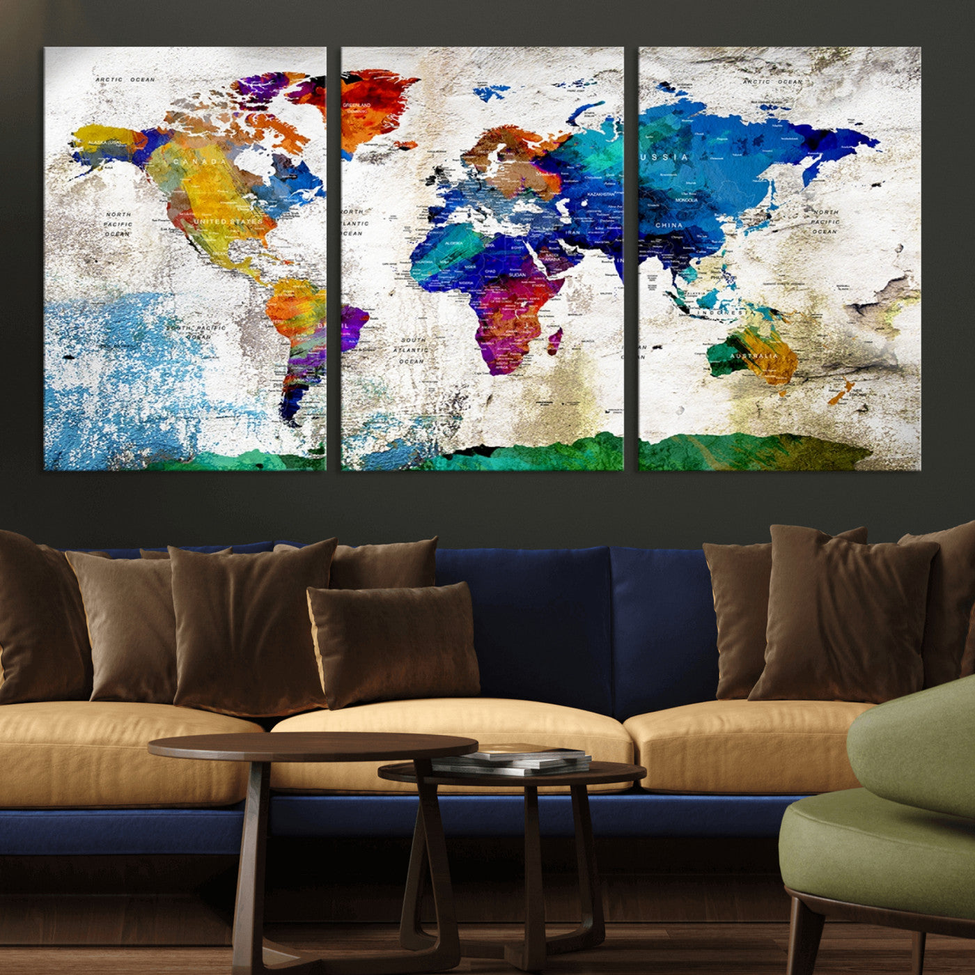 MGV-CV-60X30-3P - Push Pin World Map Canvas Print – Framed Wall Art for Couples to Track Their Travels – Anniversary
