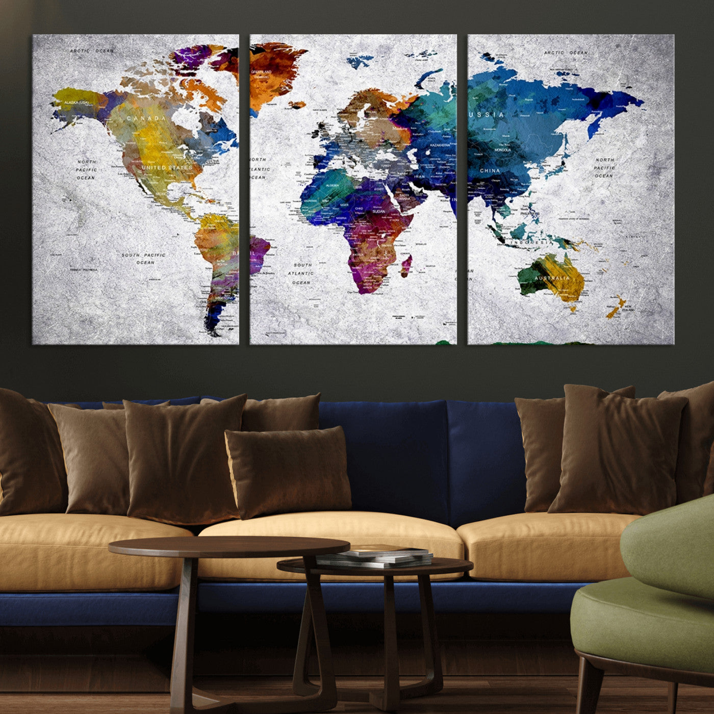 MGV-CV-60X30-3P - Push Pin World Map Canvas Print – Framed Wall Art for Couples to Track Their Travels – Anniversary