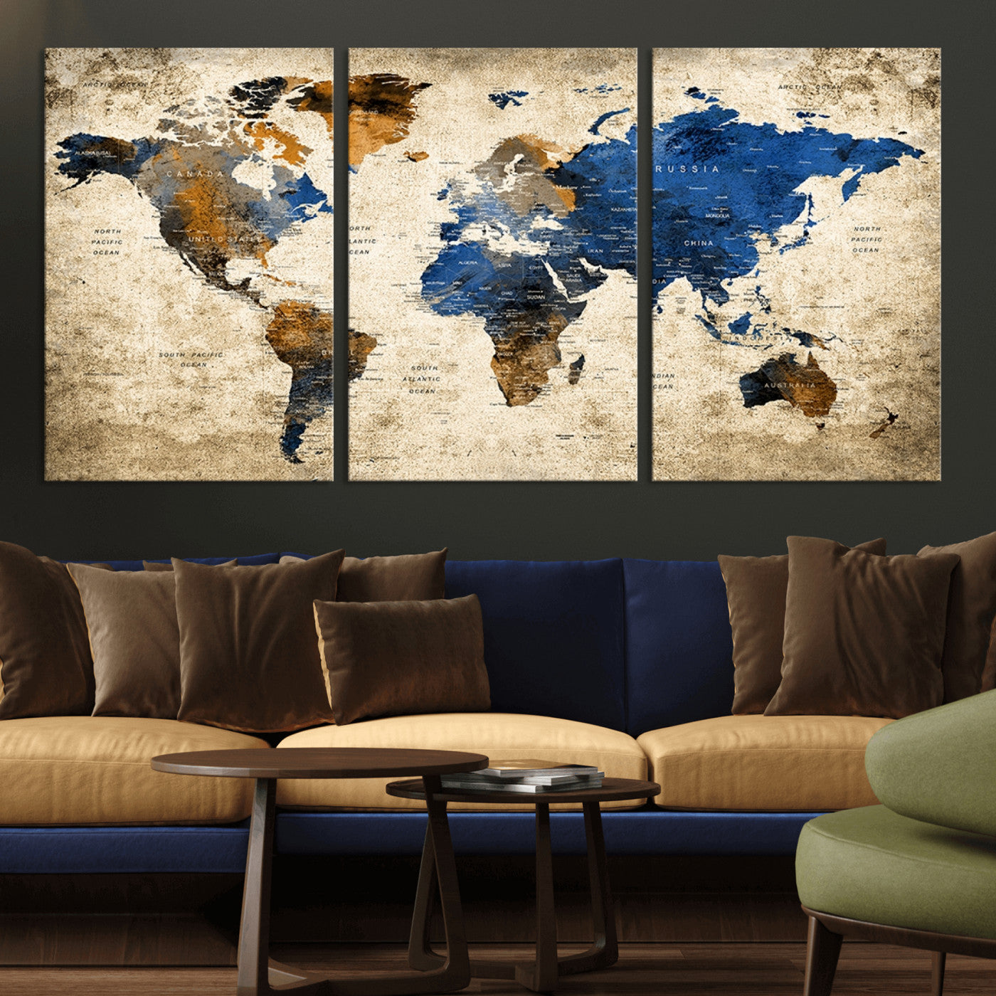 MGV-CV-60X30-3P - Push Pin World Map Canvas Print – Framed Wall Art for Couples to Track Their Travels – Anniversary