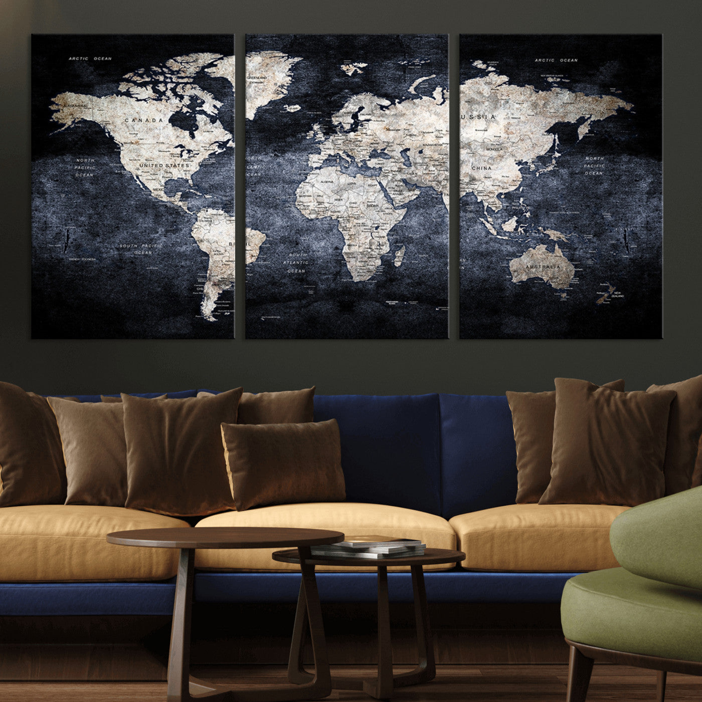 MGV-CV-60X30-3P - World Map Wall Art Canvas Print for Home and Office Decor