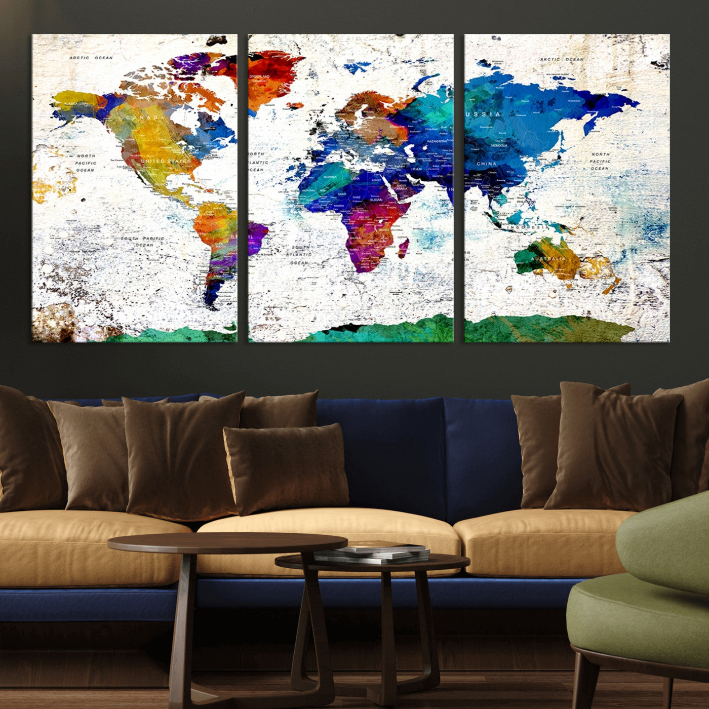 MGV-CV-60X30-3P - Push Pin World Map Canvas Print – Framed Wall Art for Couples to Track Their Travels – Anniversary