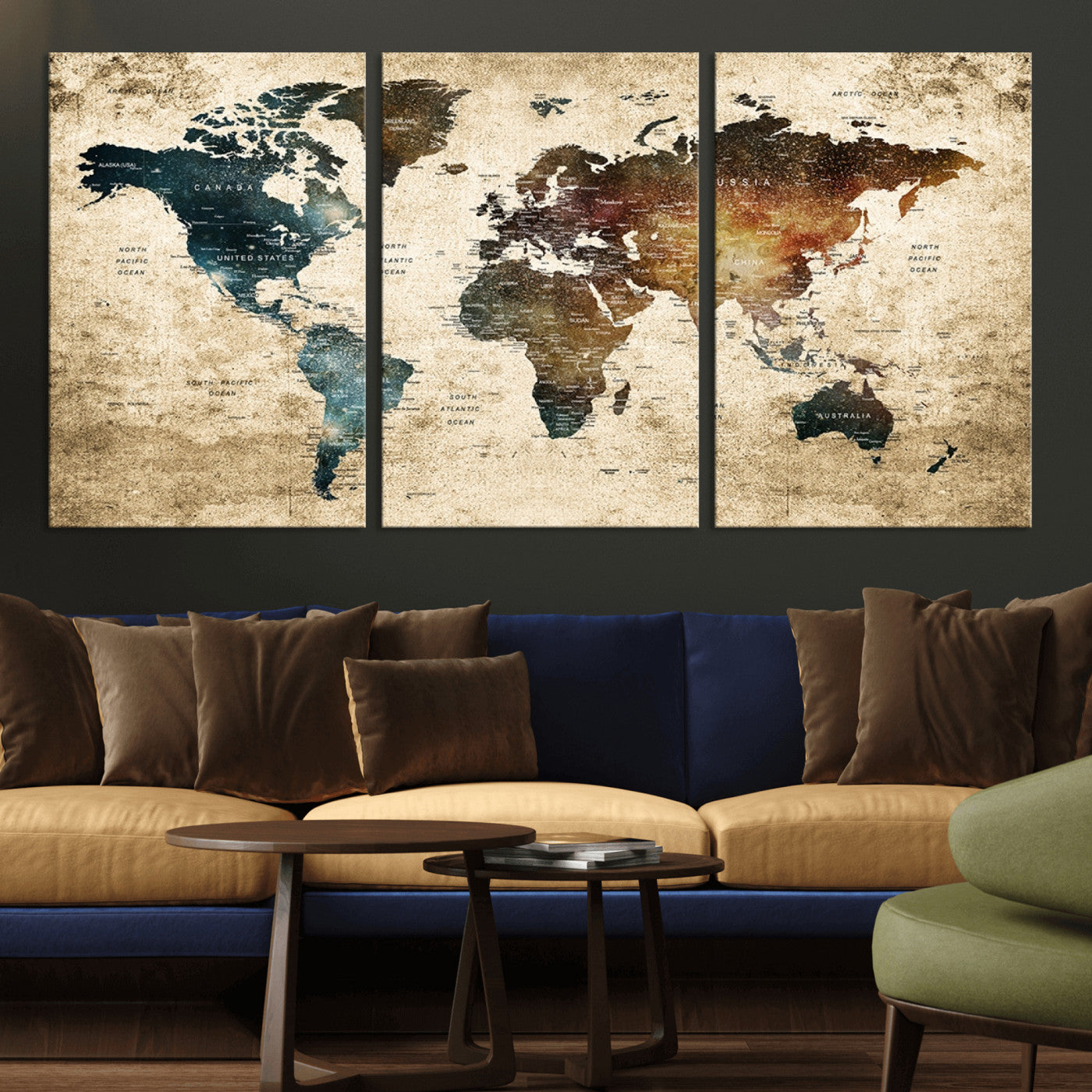 MGV-CV-60X30-3P - Push Pin World Map Canvas Print – Framed Wall Art for Couples to Track Their Travels – Anniversary