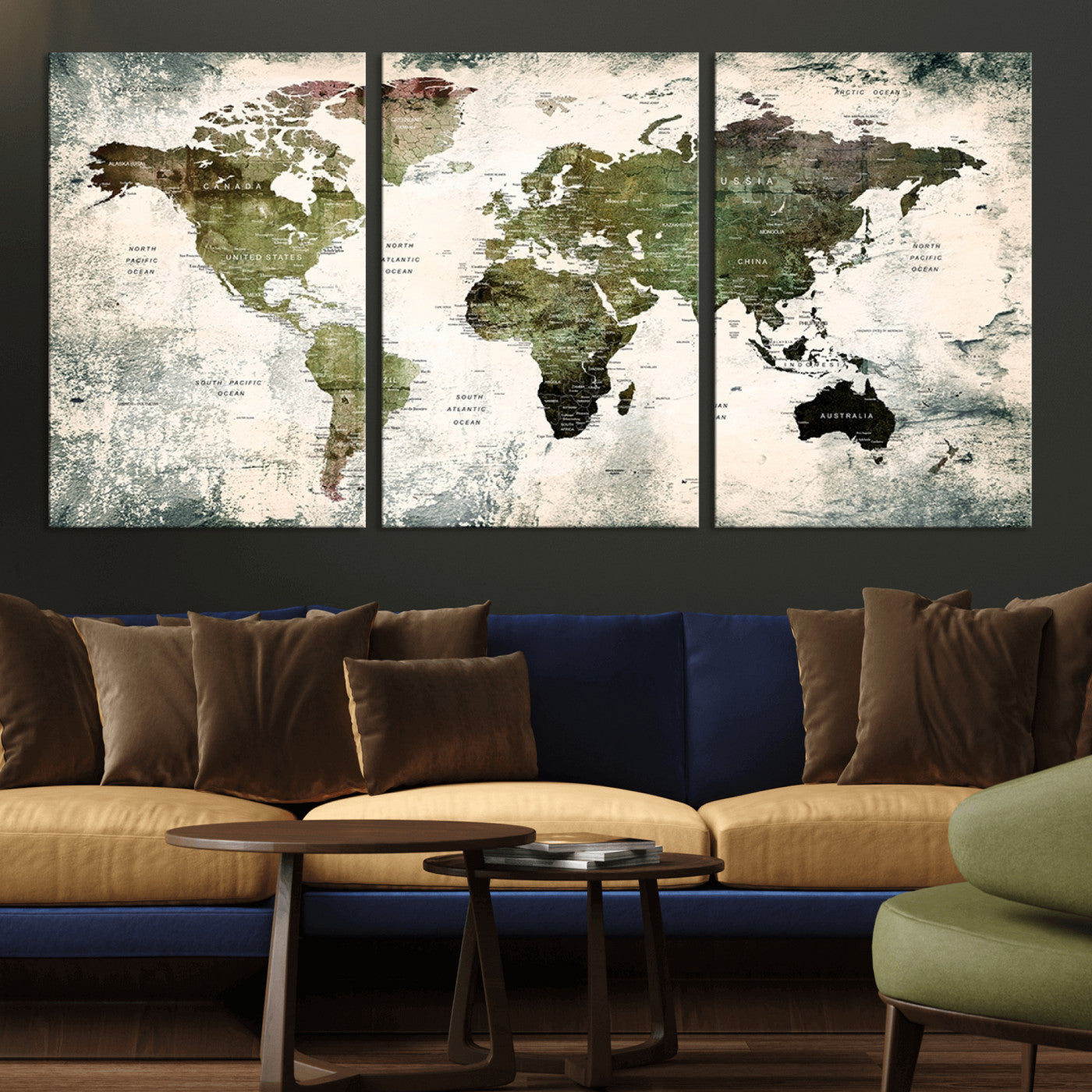 MGV-CV-60X30-3P - Push Pin World Map Canvas Print – Framed Wall Art for Couples to Track Their Travels – Anniversary
