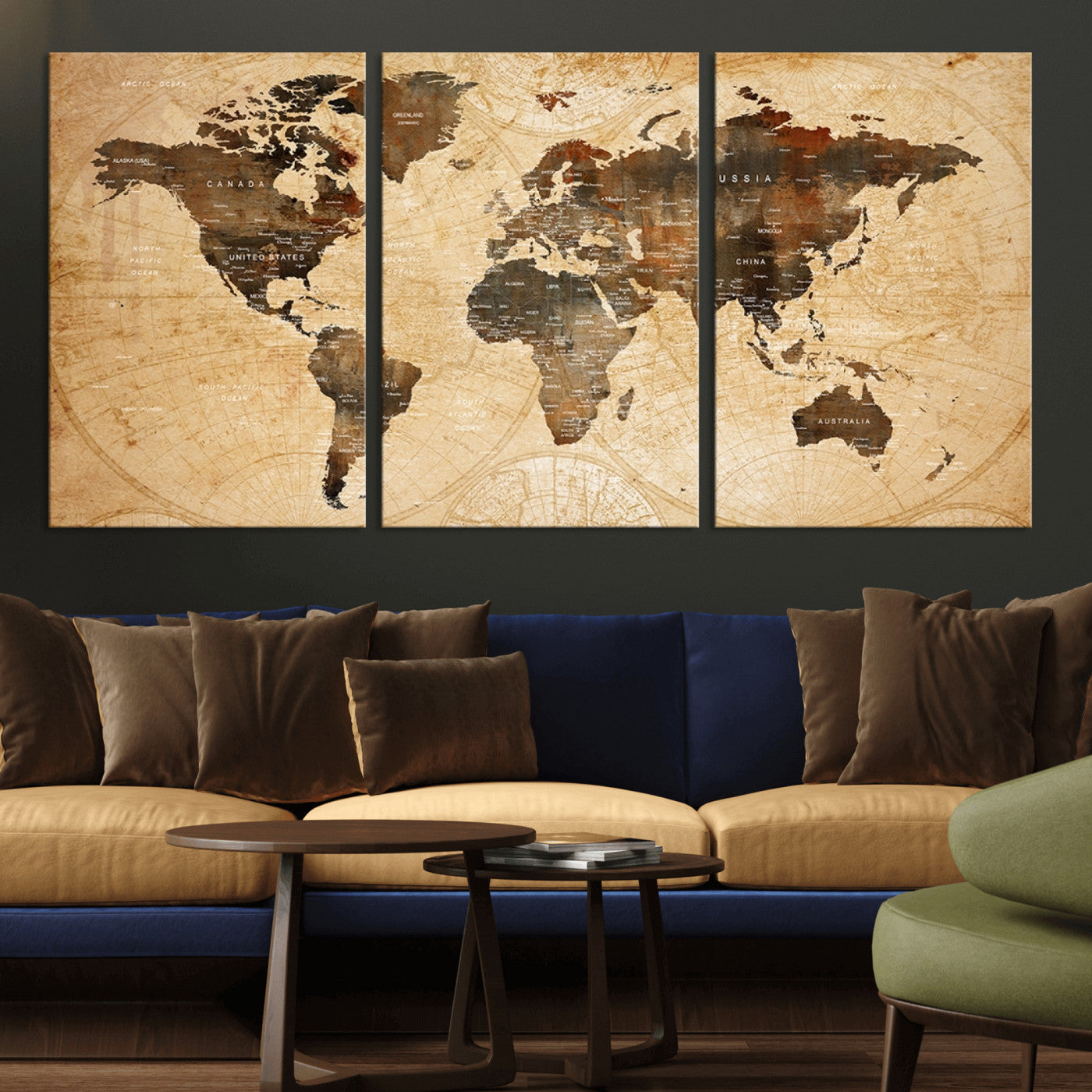 MGV-CV-60X30-3P - Push Pin World Map Canvas Print – Framed Wall Art for Couples to Track Their Travels – Anniversary