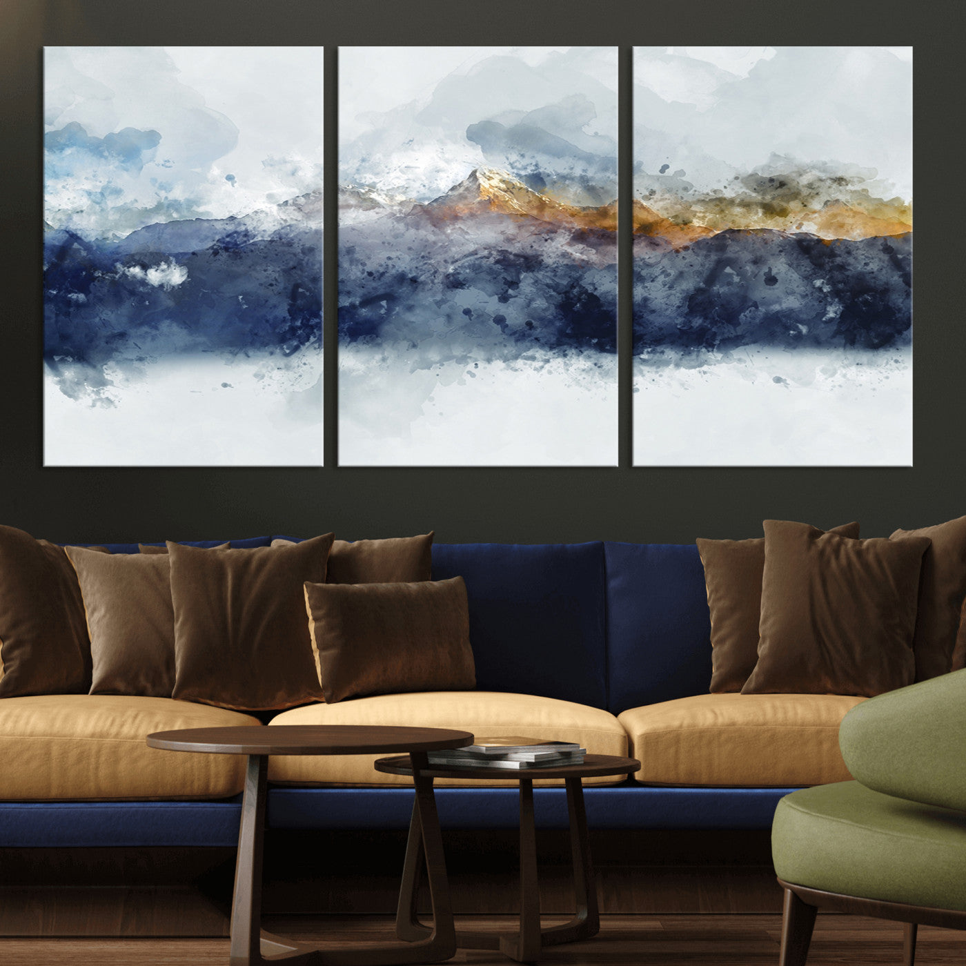 89149-MGV-CV-36X24-Abstract Mountain Range Art Canvas Print | 3 Panel Watercolor Landscape for Living Room, Office, or Bedroom | Large Ready-to-Hang Artwork