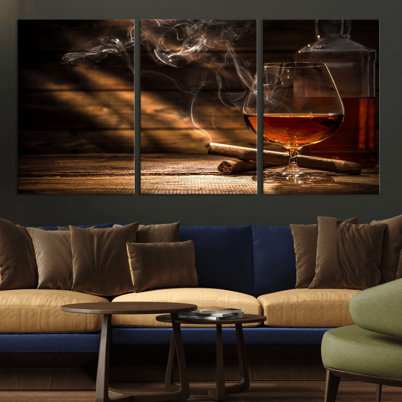 MGV-CV-60X30-3P - Whiskey and Cigar Wall Art Canvas Print