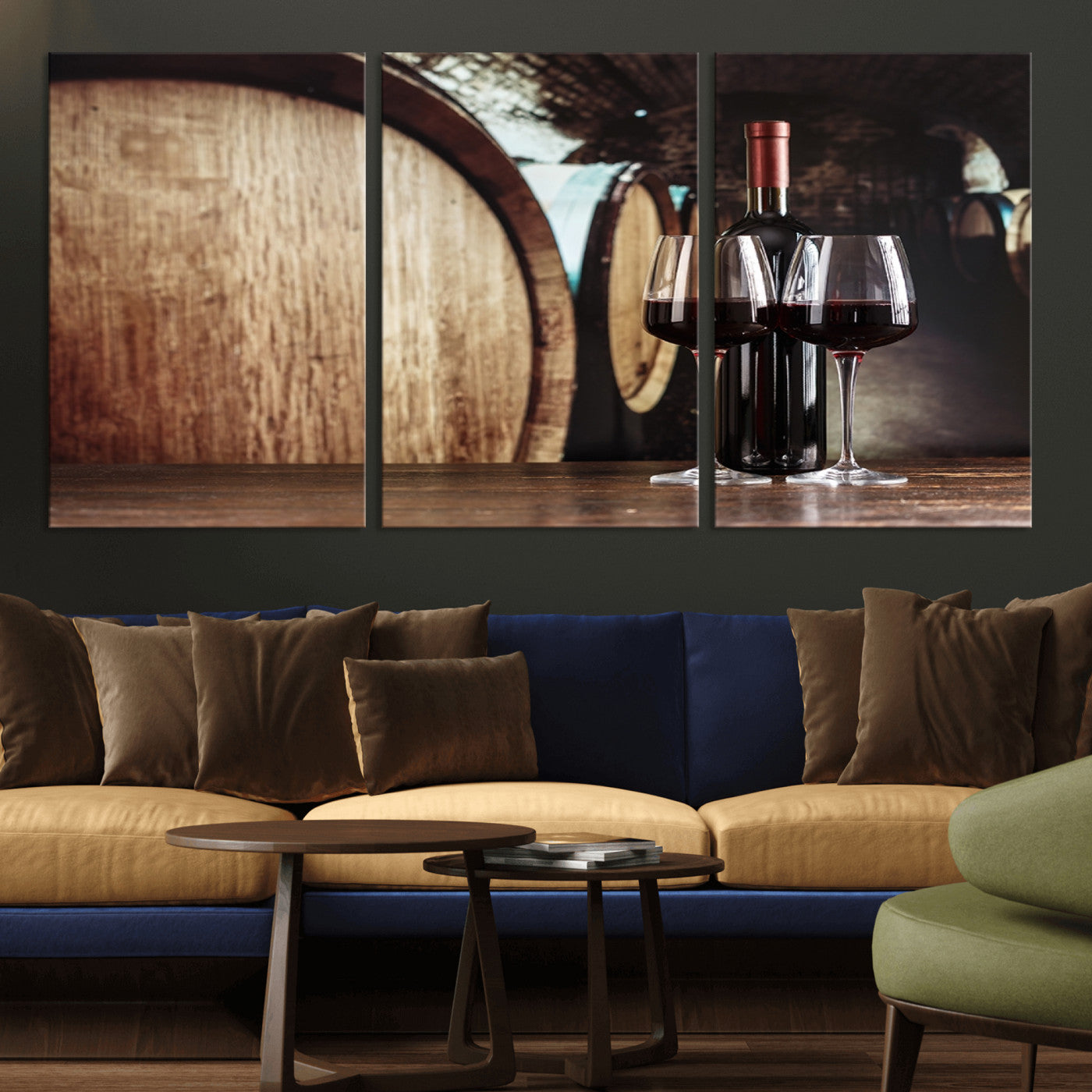 MGV-CV-60X30-3P - Wine and Barrel Wall Art Canvas Print