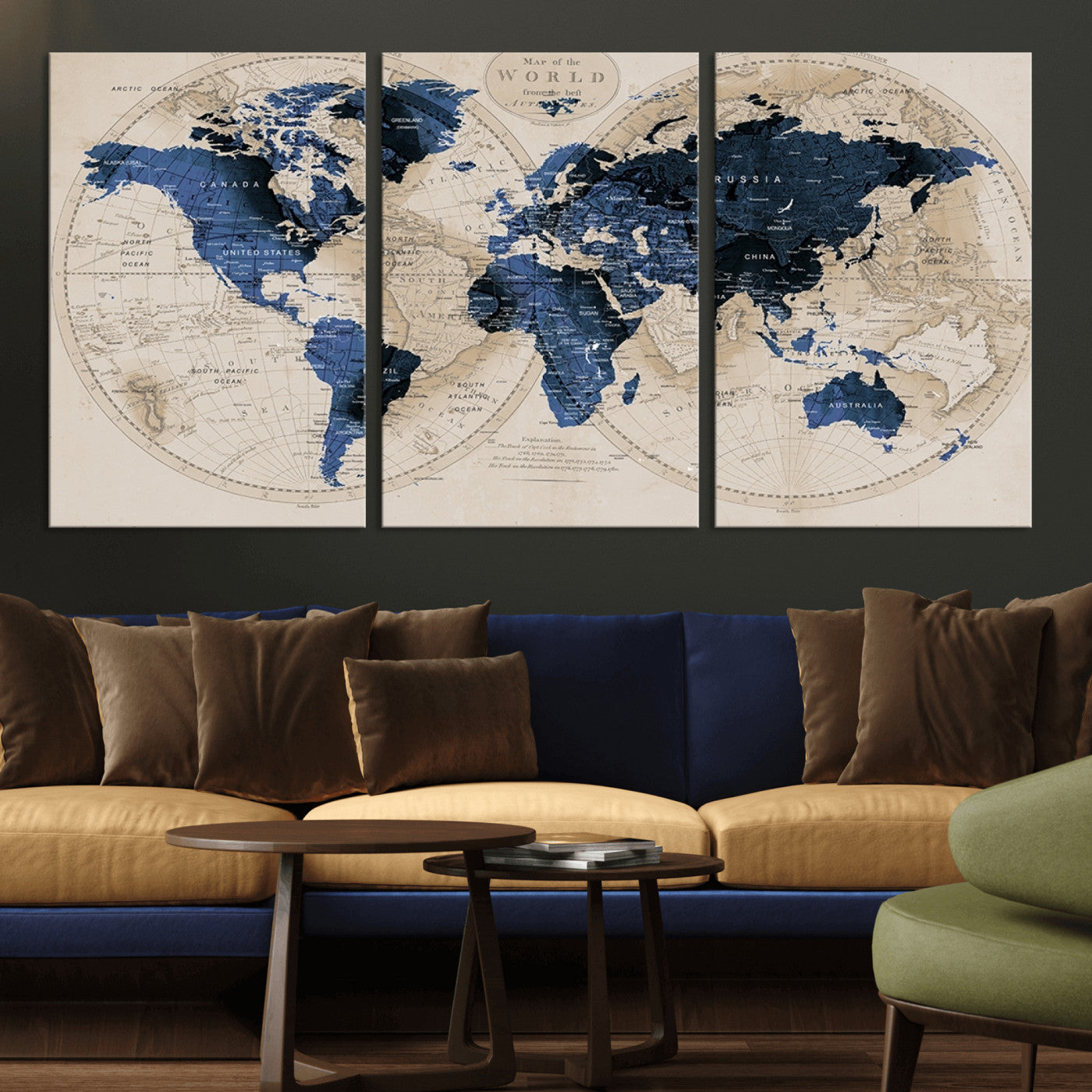 MGV-CV-60X30-3P - World Map Wall Art Canvas Print for Home and Office Decor