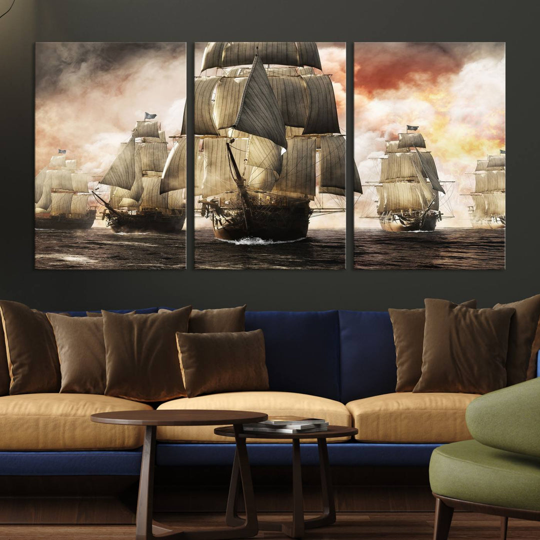 Pirate Fleet Canvas Print of ships at sea.