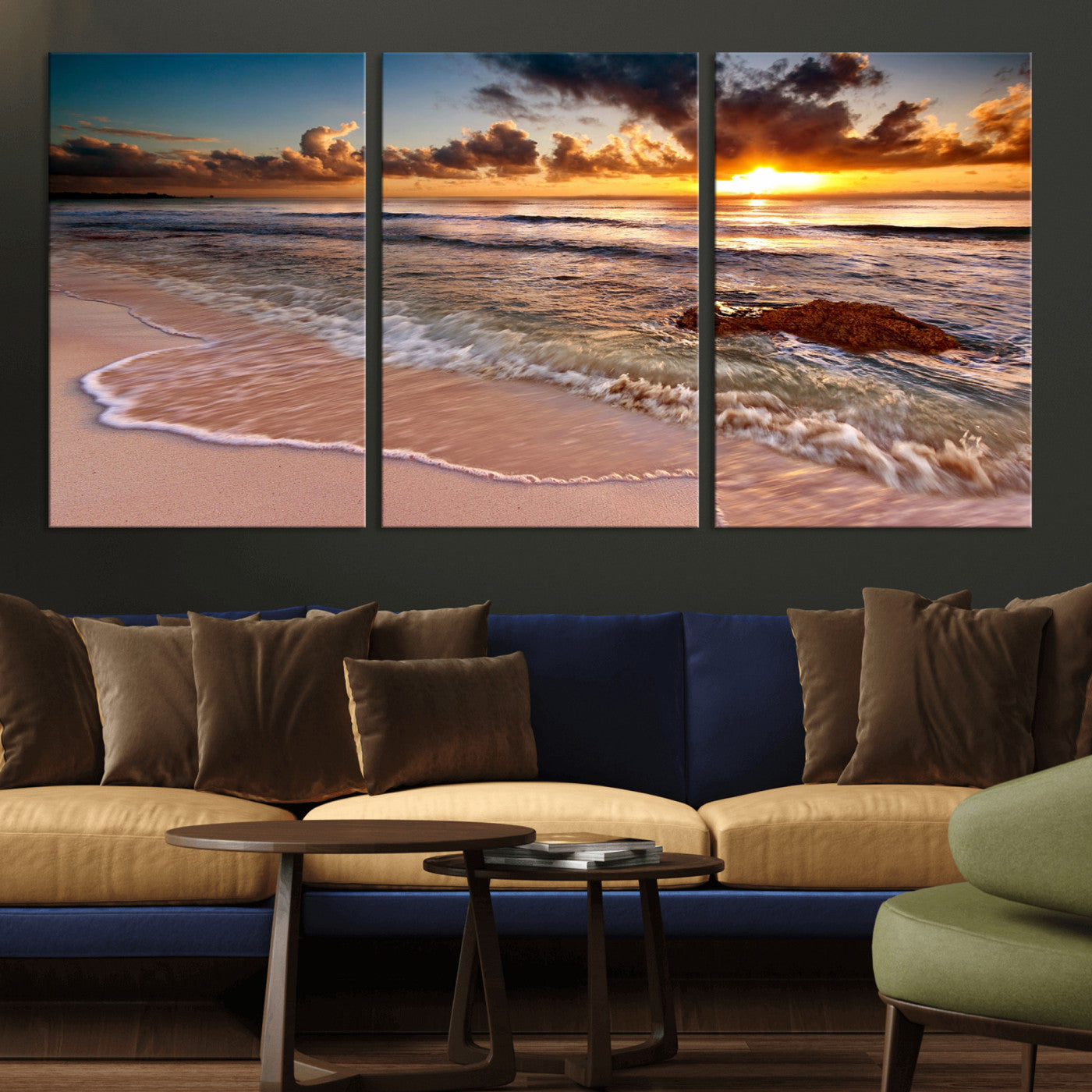 MGV-CV-60X30-3P - Sunset on Ocean Wall Art Canvas Print
