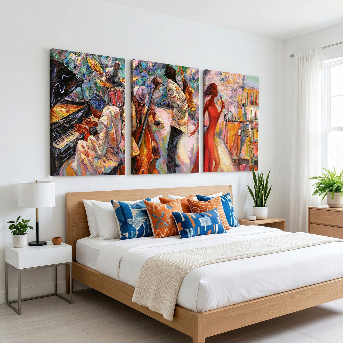 40574-_Poster-30x20 - Afro American Jazz Band Canvas Wall Art | 3 Panel Music Studio Decor