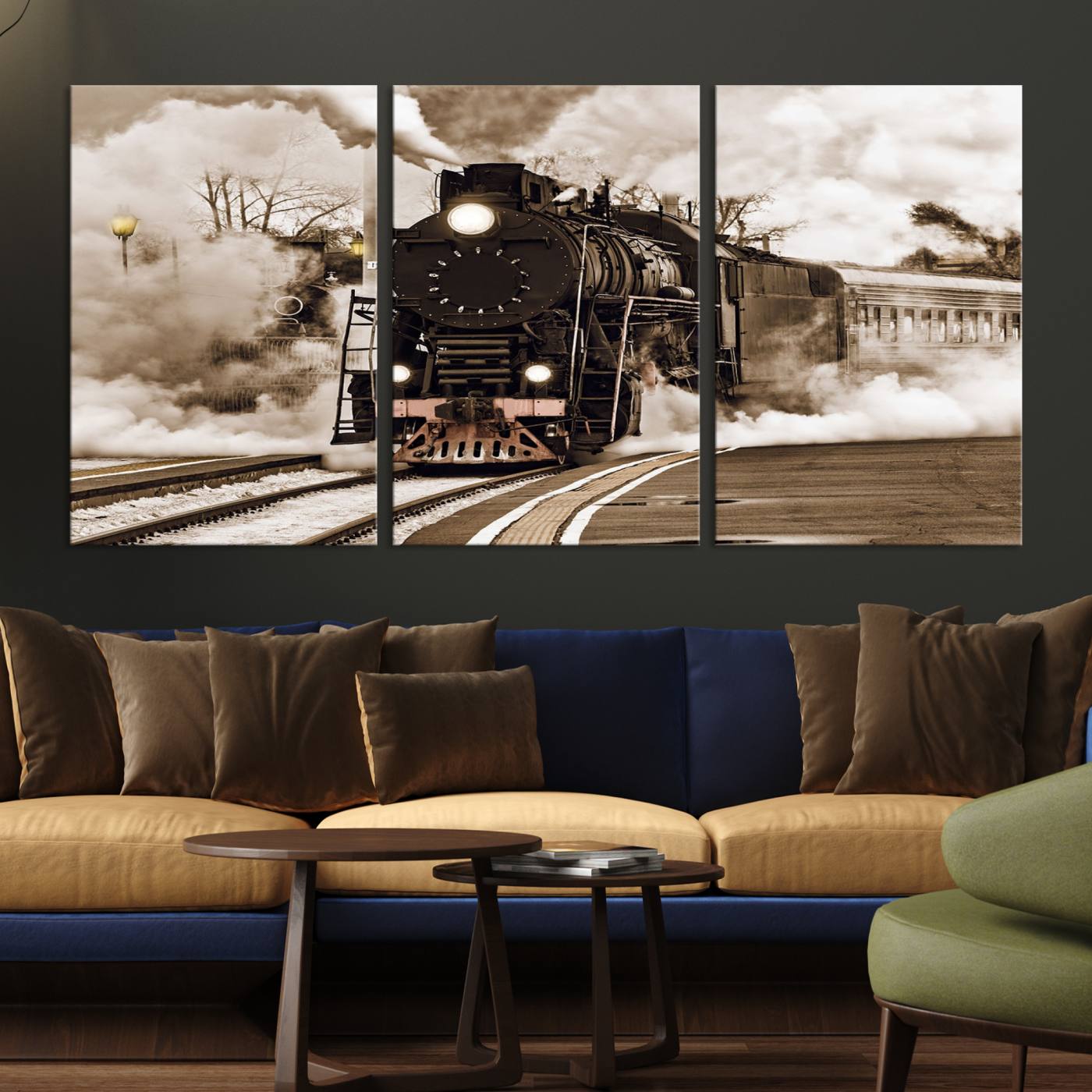 31136-MGV-CV-36X24-Black Steam Train Canvas Wall Art Print Steam Locomotive Art Canvas