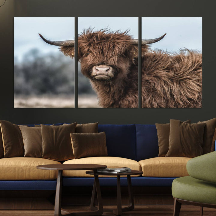 Fluffy Highland Cow Wall Art Canvas Print.