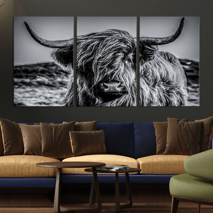 The Black and White Cow Wall Art Canvas Print is displayed.