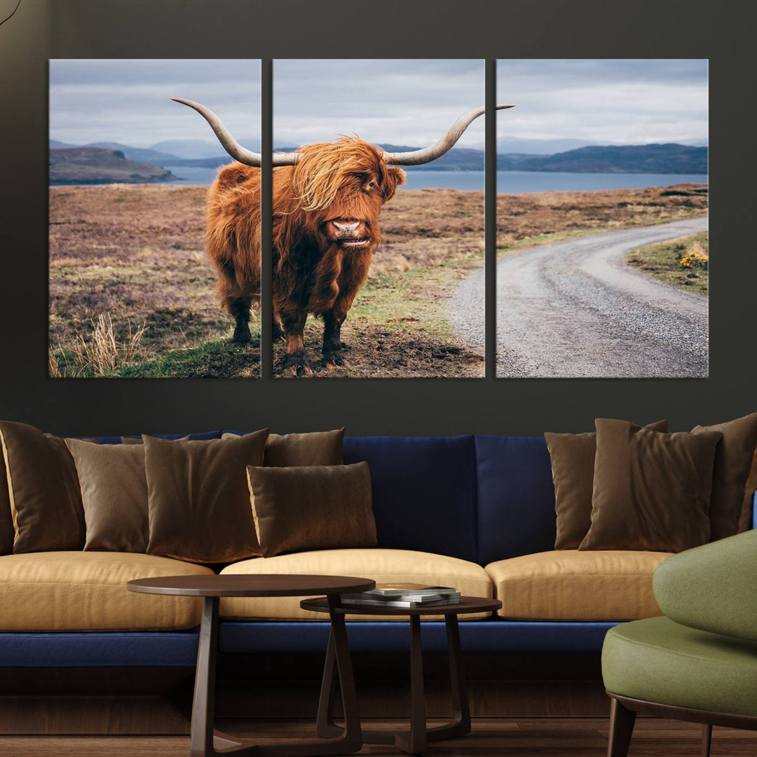 The Longhorn Highland Cow Canvas Wall Art is prominently displayed.