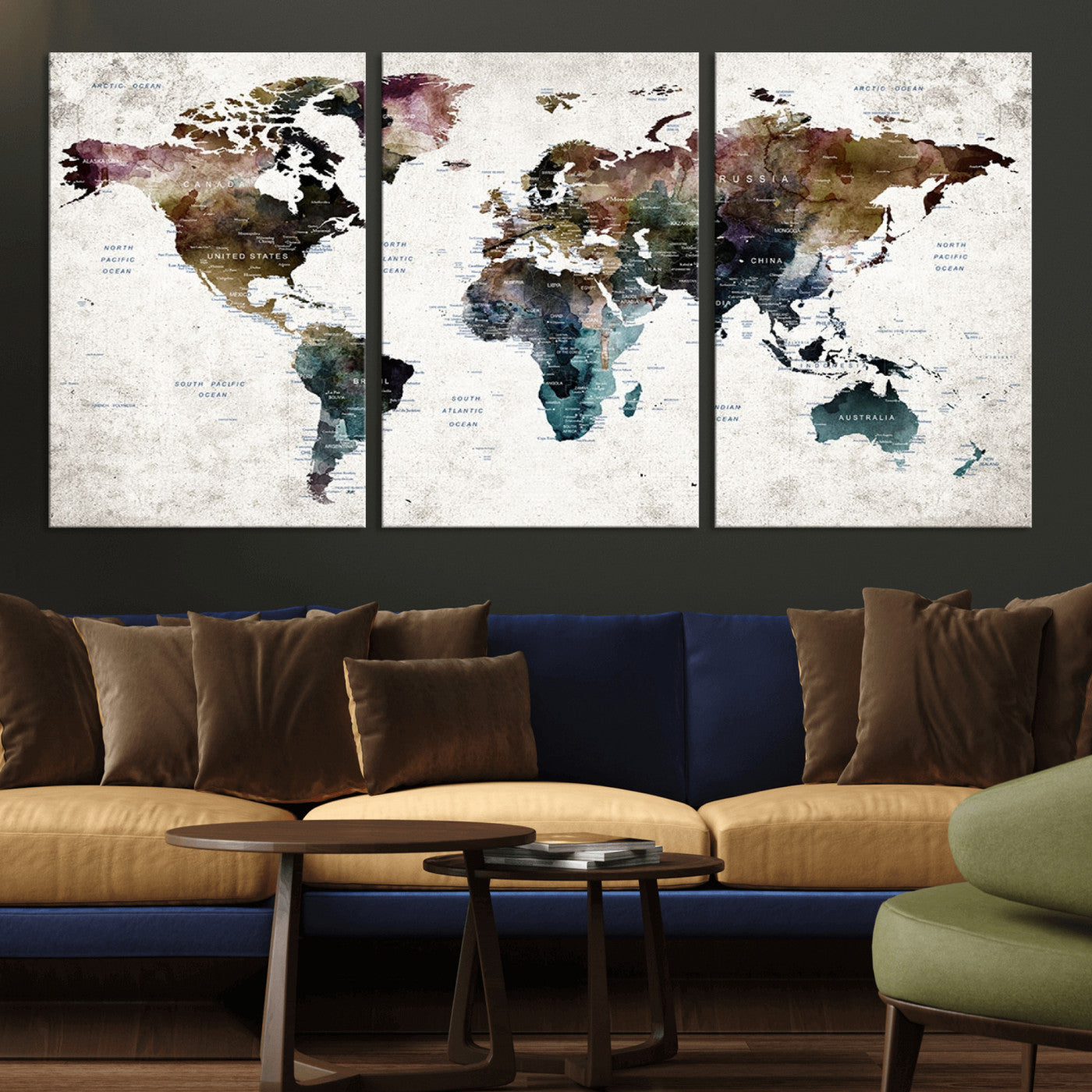 MGV-CV-60X30-3P - Push Pin World Map Canvas Print – Framed Wall Art for Couples to Track Their Travels – Anniversary