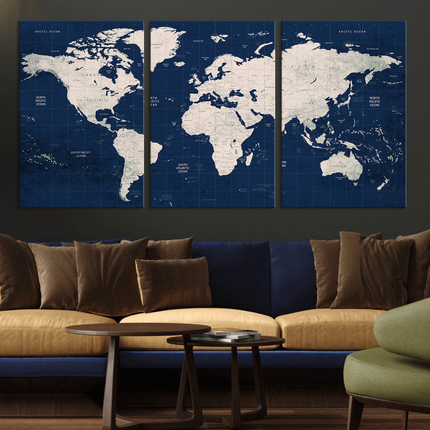 17866-MGV-CV-36X24-Push Pin World Map Canvas Print – Framed Wall Art for Couples to Track Their Travels – Anniversary